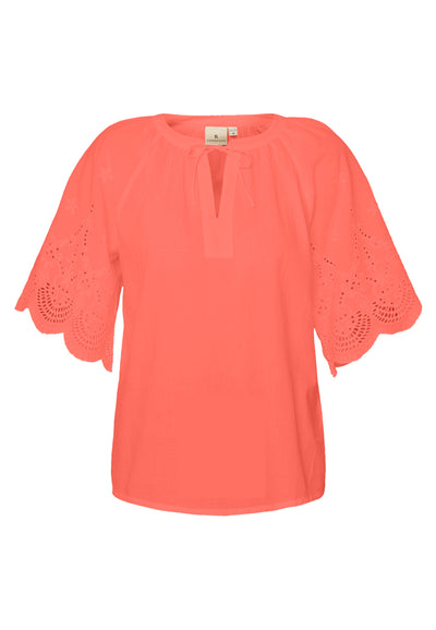 Bluse Med Broderi Anglaise - Living Coral